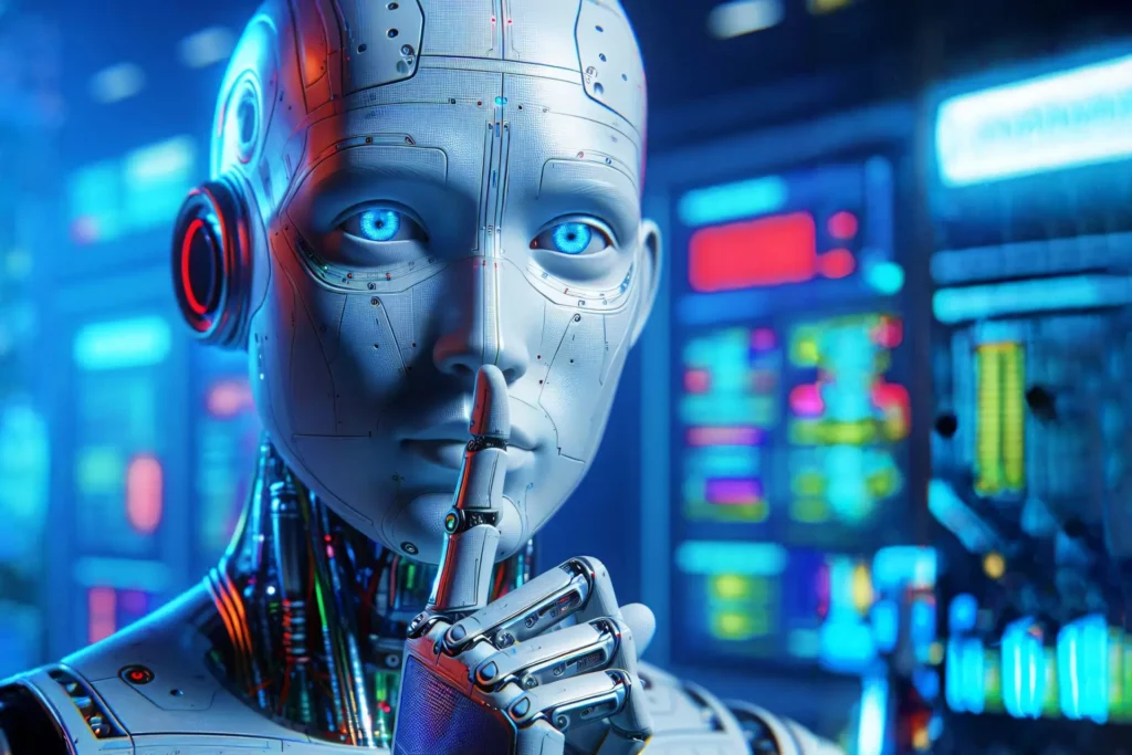 AI robot geheimhouding stilte concept
