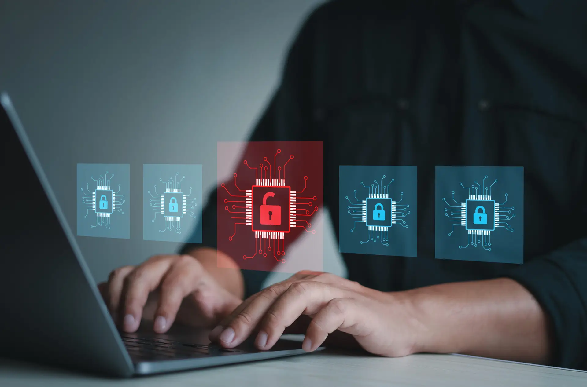 Cybersecurity datalek en sleutel concept