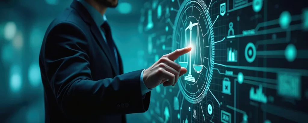 Digitale weegschaal justitie AI technologie concept