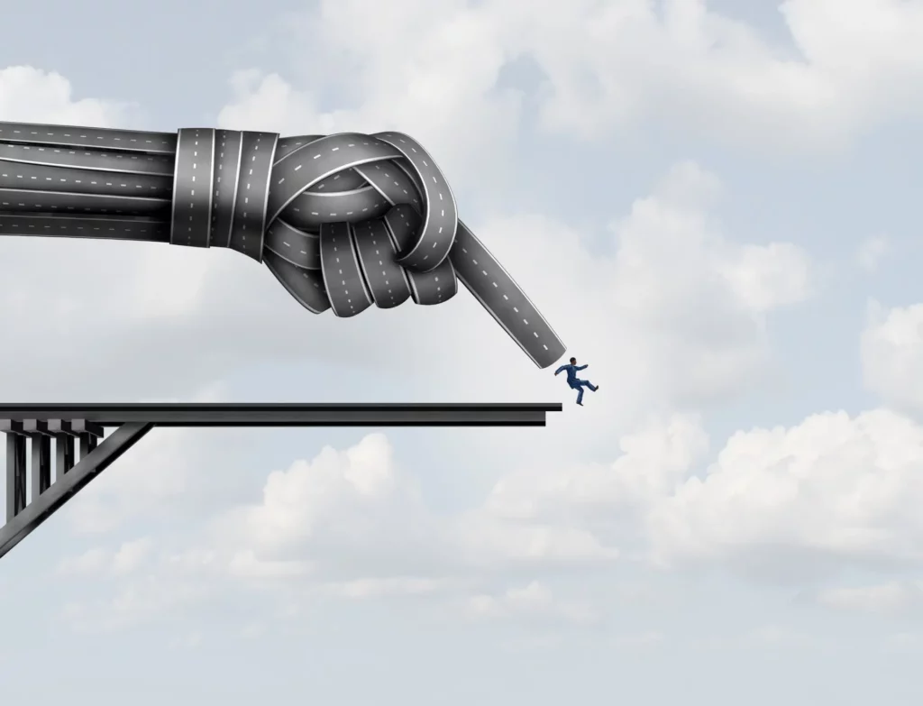 Figuur wordt van platform geduwd concept