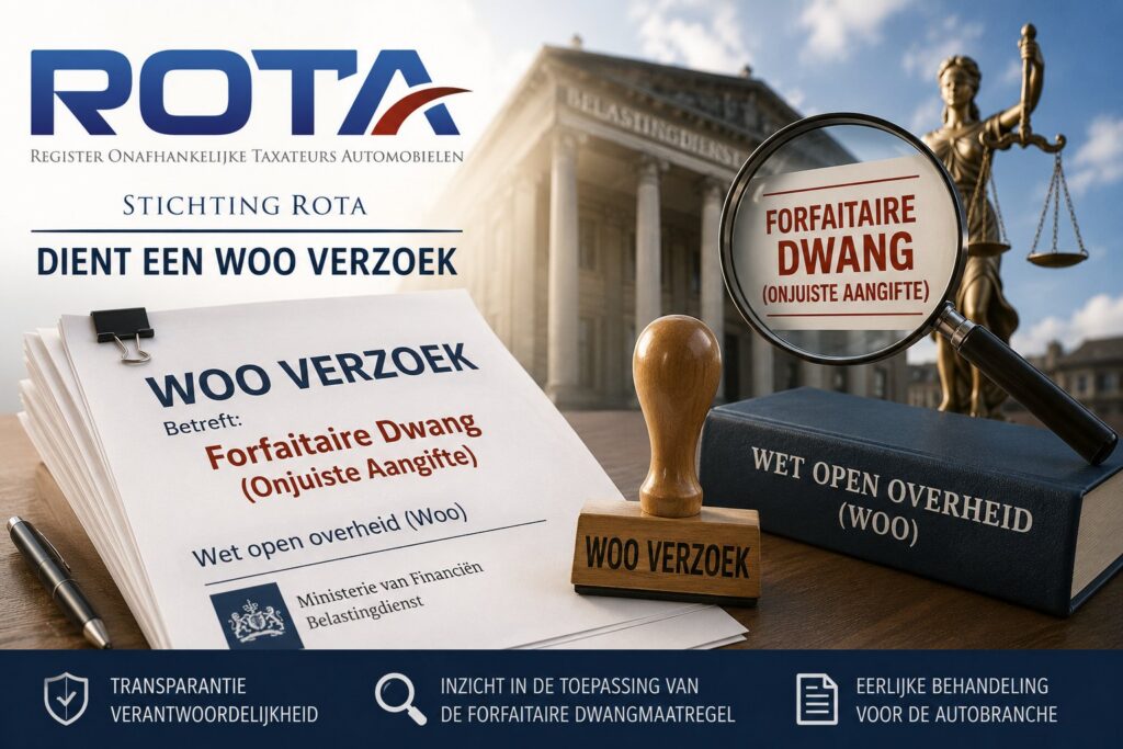 Stichting ROTA dient een Woo-verzoek in bij de Belastingdienst over forfaitaire dwang bij onjuiste aangifte bpm